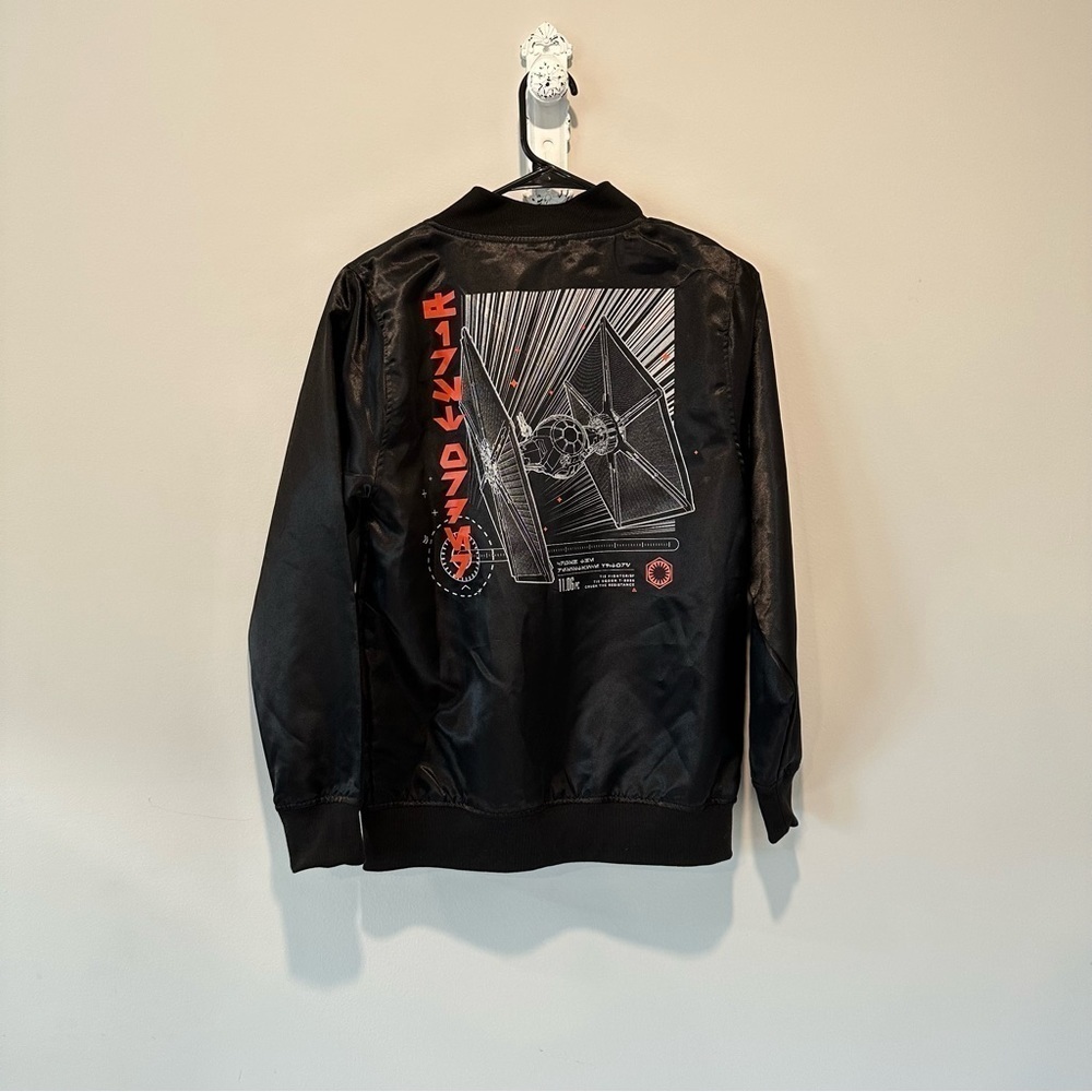 Star Wars Satin Jacket Tie Fighter Full Zip Bomber Jacket Stitch Logo Youth XL - Picture 5 of 13